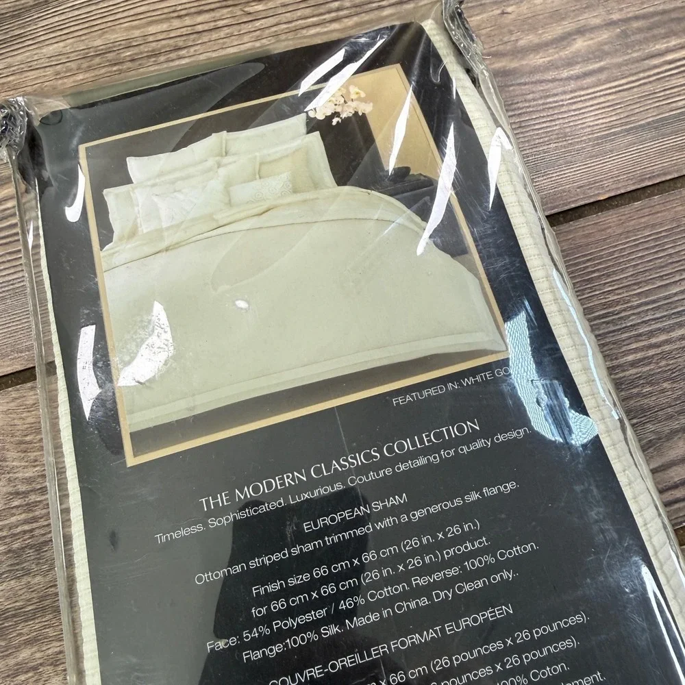 Donna Karan Home Euro 26x26 Sham White Gold Silk Trim Modern Classics New